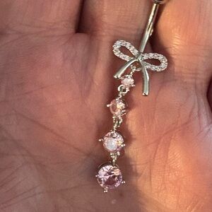 Belly Ring- Stainles Steel Navel Belly Ring Sparkling of a Pink Cubic Zirconia